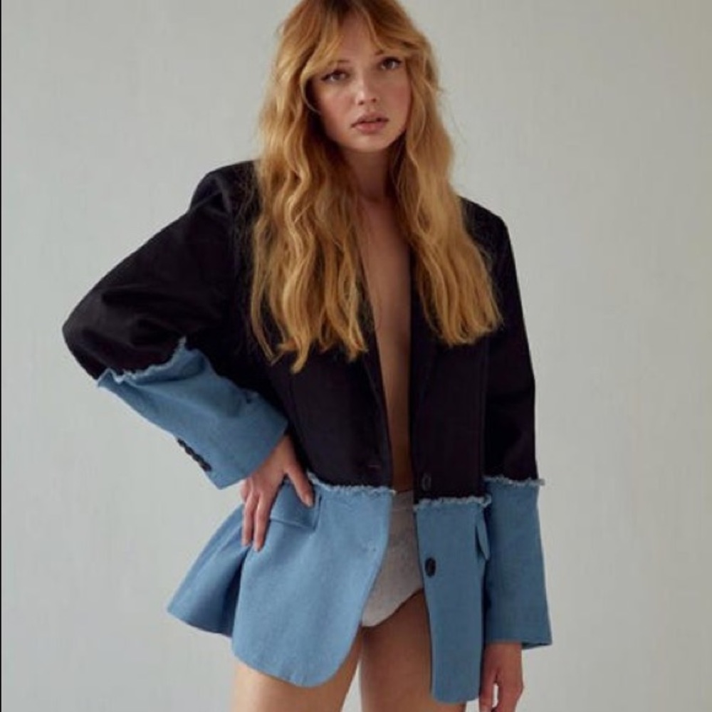 Two-Tone Black and Blue Blazer